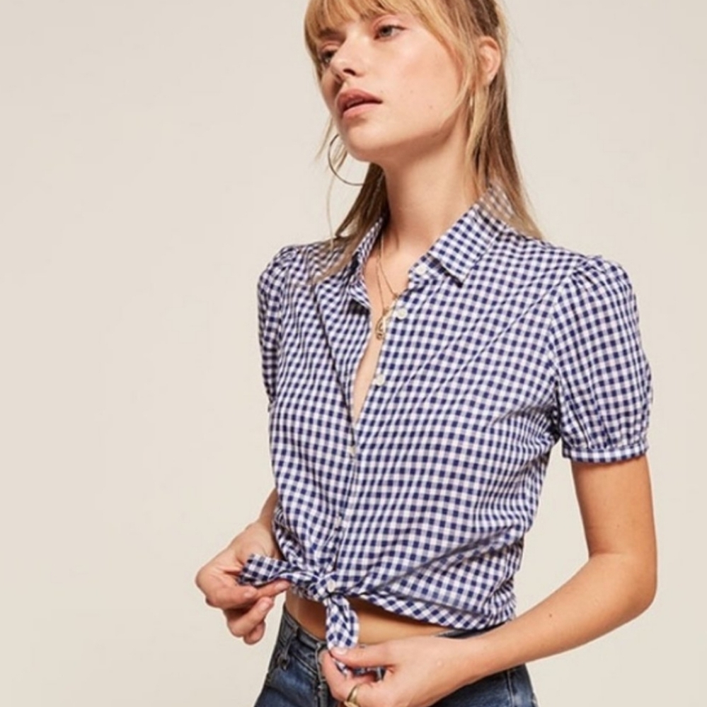 Reformation Vermont Gingham Short Sleeve Top
